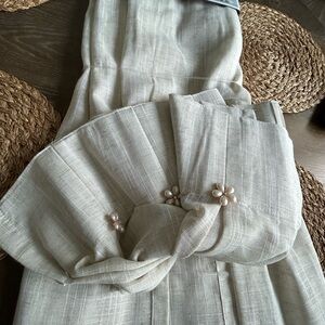 DKNY Classic Linen drapes with Pearl Jewel Buttons